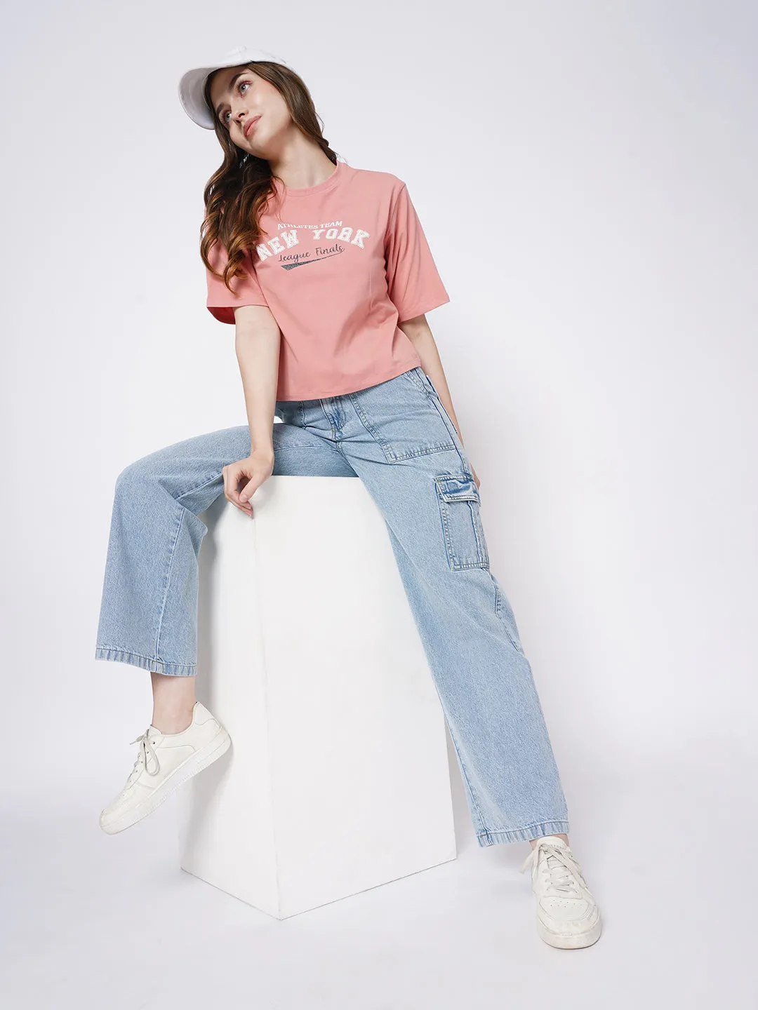 Women Blue High-Rise Cargo