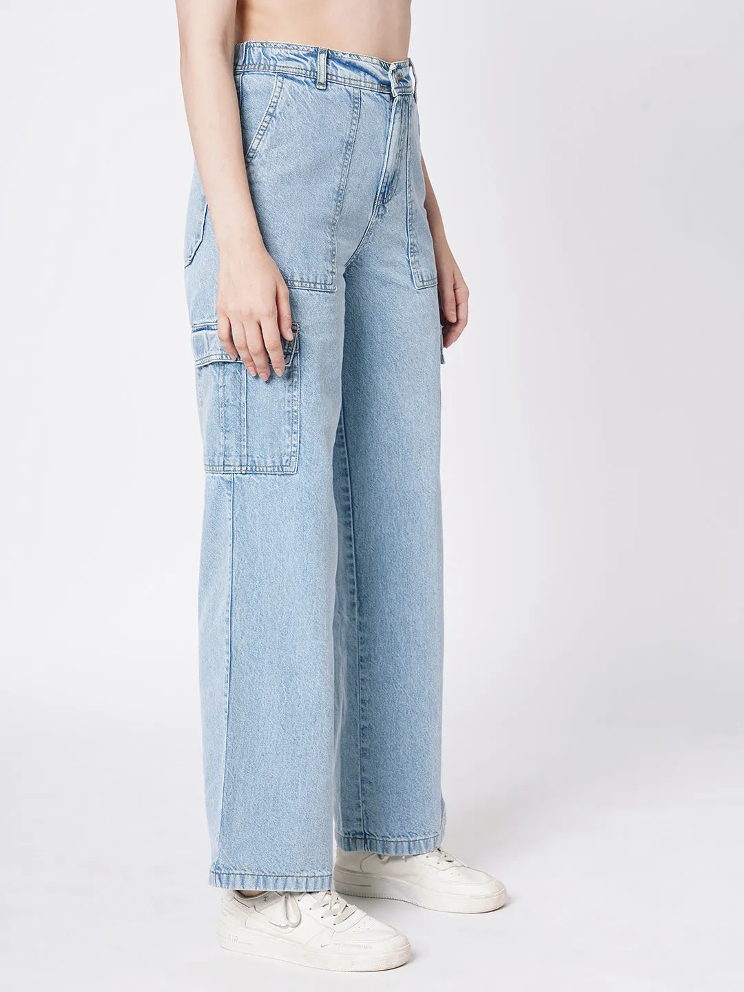 Women Blue High-Rise Cargo