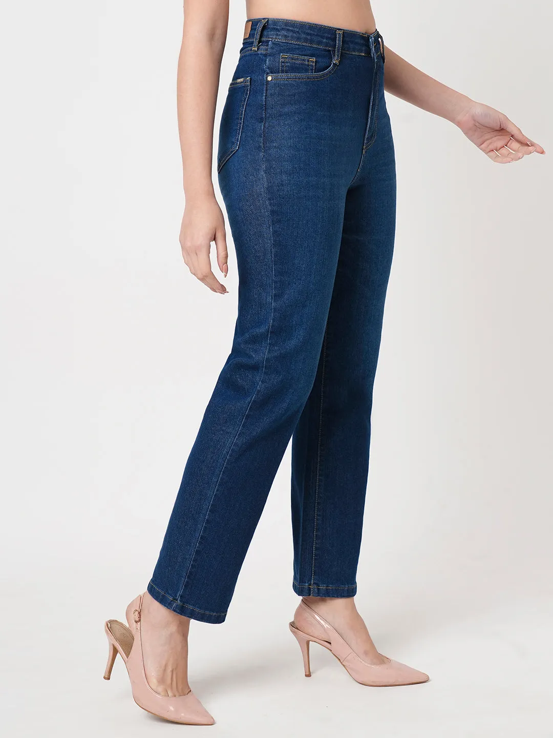 Women Blue High-Rise Loose Straight Jeans