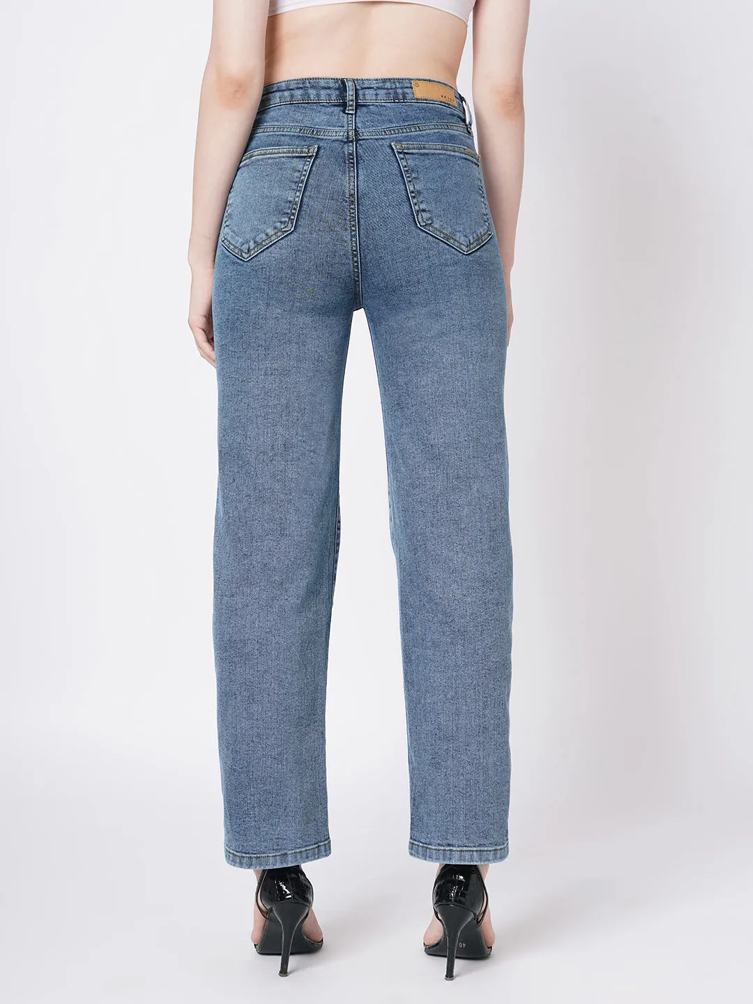 Women Blue High-Rise Loose Straight Jeans