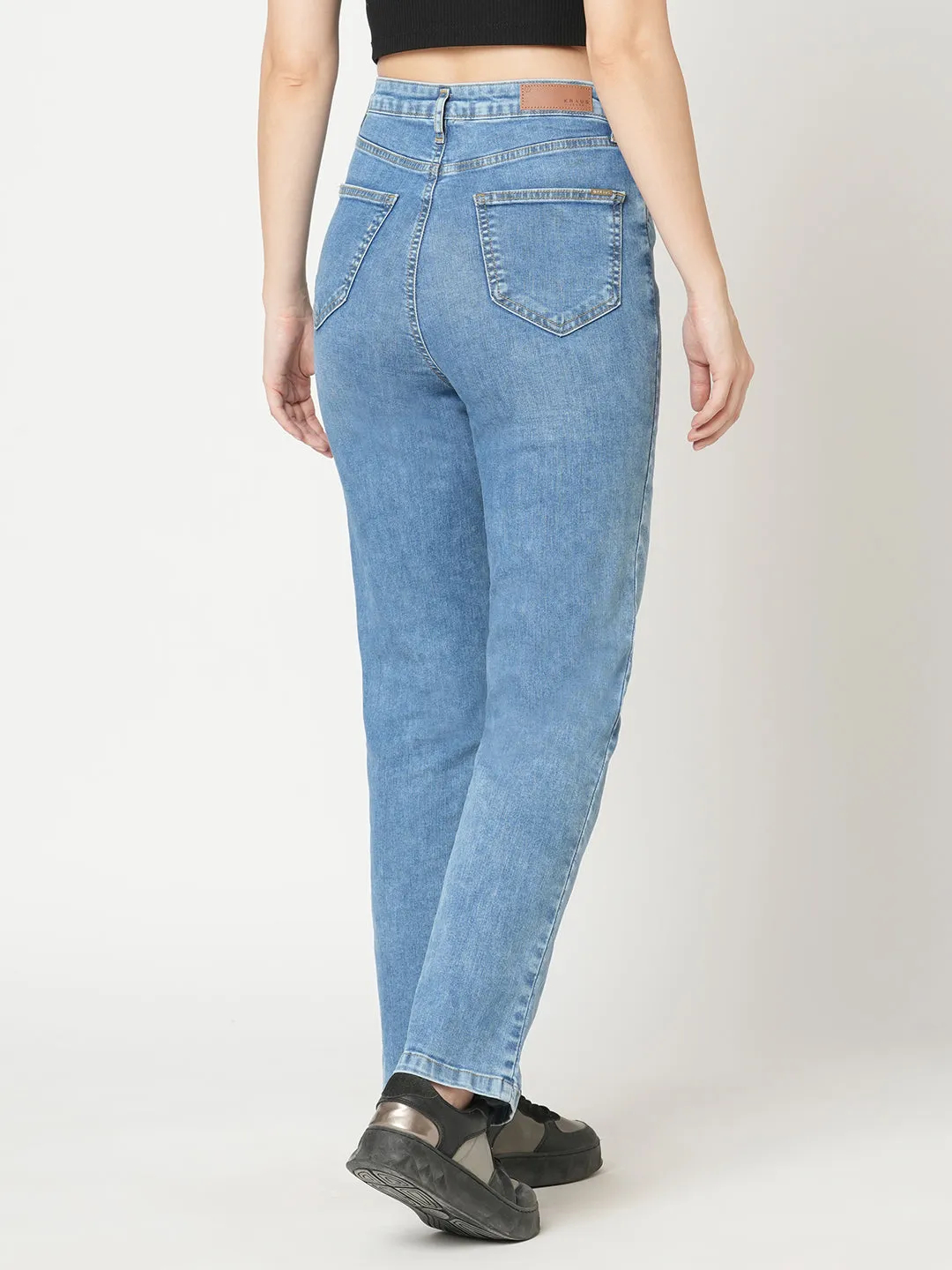 Women Blue High-Rise Loose Straight Jeans