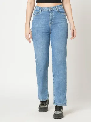 Women Blue High-Rise Loose Straight Jeans