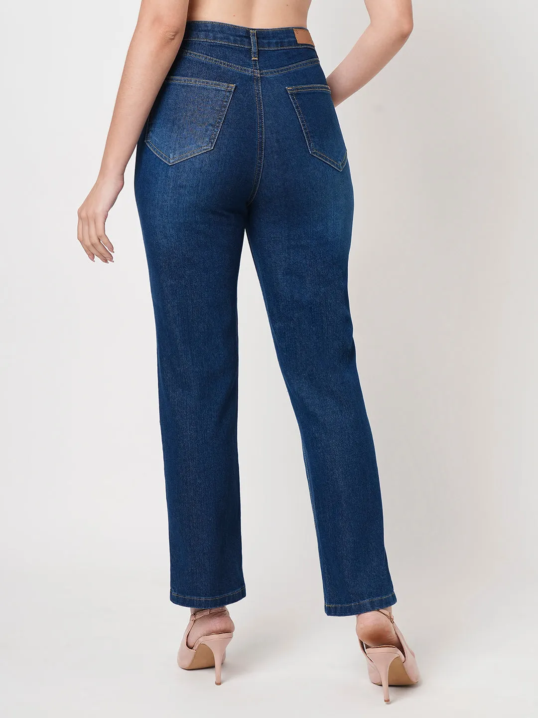 Women Blue High-Rise Loose Straight Jeans