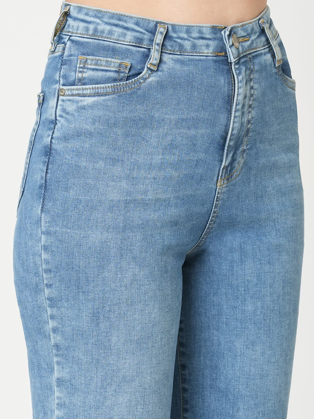 Women Blue High-Rise Loose Straight Jeans