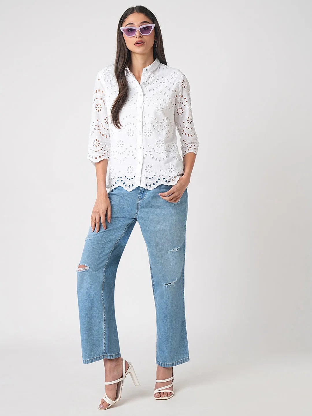 Women Blue High-Rise Loose Straight