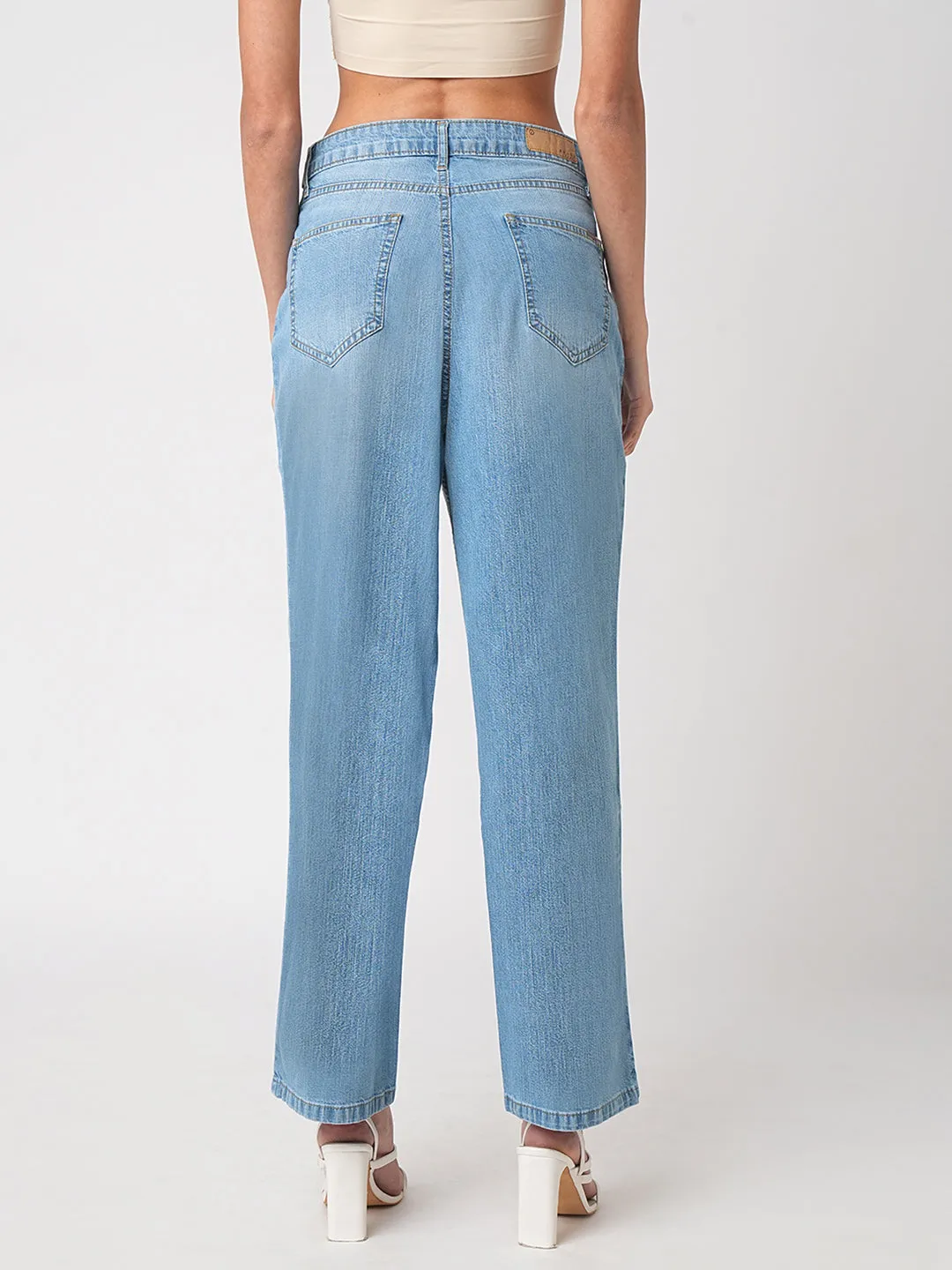 Women Blue High-Rise Loose Straight
