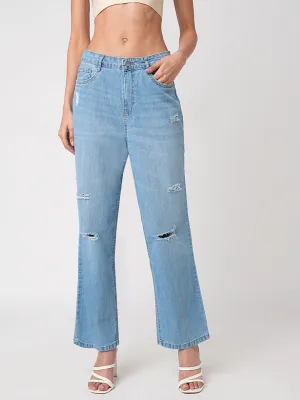 Women Blue High-Rise Loose Straight