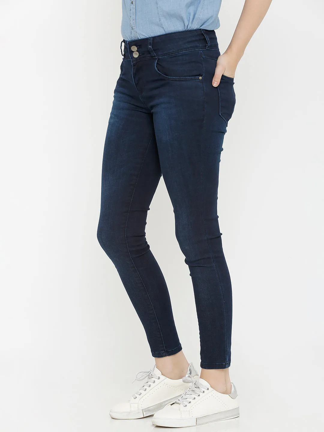 Women Dark Blue High-Rise Skinny Jeans