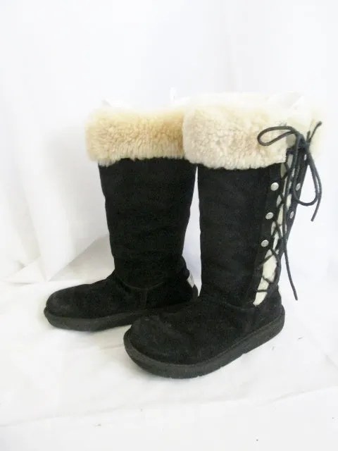 Womens Girls UGG AUSTRALIA 5163 UPSIDE Suede Winter BOOT Shearling BLACK 5 Youth
