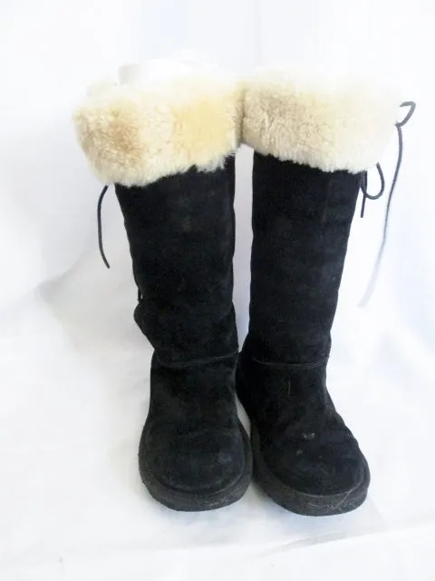 Womens Girls UGG AUSTRALIA 5163 UPSIDE Suede Winter BOOT Shearling BLACK 5 Youth