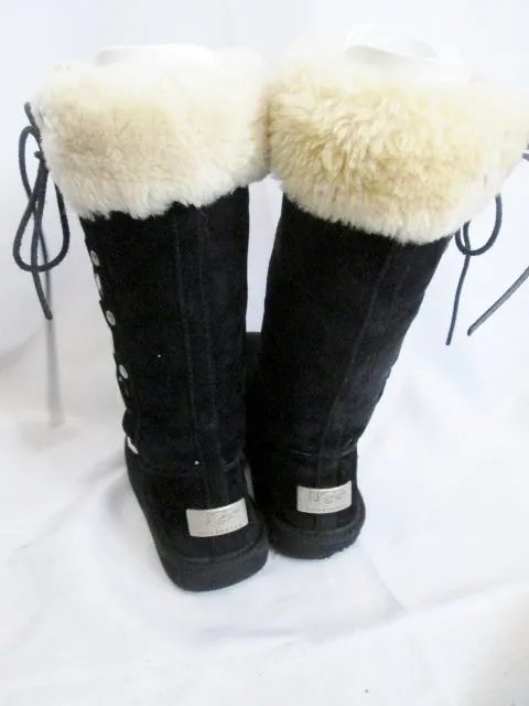 Womens Girls UGG AUSTRALIA 5163 UPSIDE Suede Winter BOOT Shearling BLACK 5 Youth