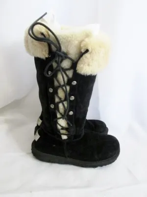 Womens Girls UGG AUSTRALIA 5163 UPSIDE Suede Winter BOOT Shearling BLACK 5 Youth