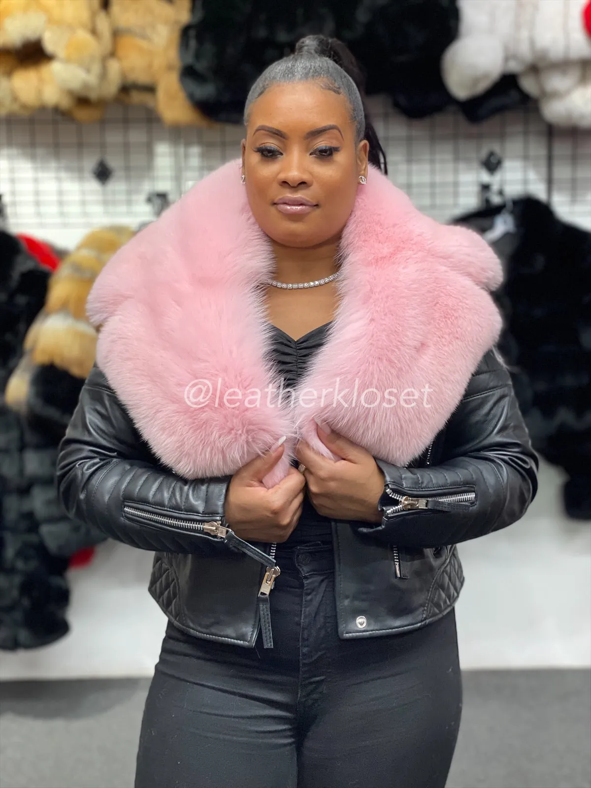 Women's Jay Biker Full Fox Fur [Light Pink Fur]
