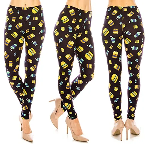 Women's Premium Ultra Soft Patterned Leggings (Burger and Fries, One Size) x 1