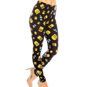Women's Premium Ultra Soft Patterned Leggings (Burger and Fries, One Size) x 1
