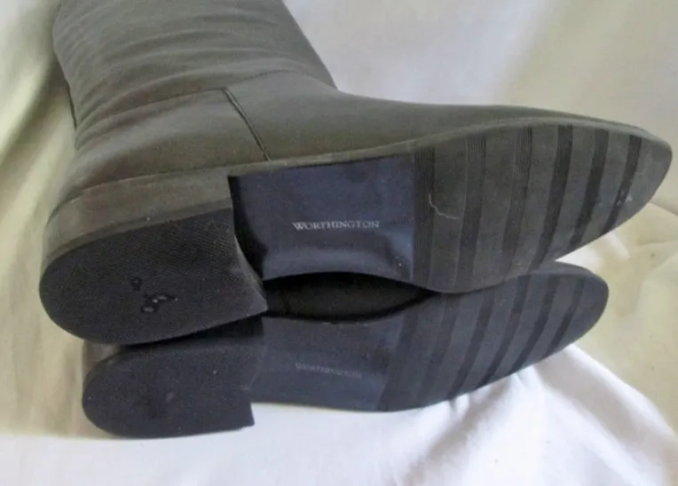 Womens WORTHINGTON Knee High LEATHER Moto RIDING BOOT BLACK 7.5