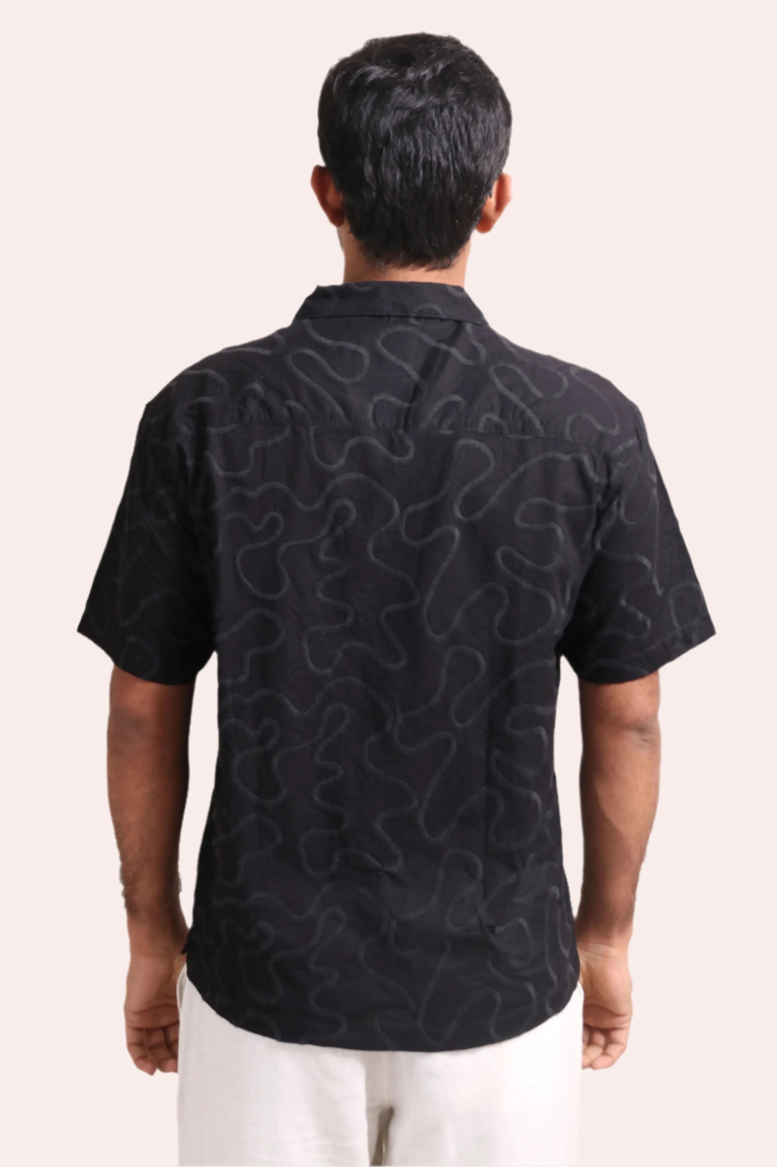 XKIND BLACK EMBROIDERED RELAXED FIT SHIRT