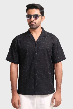 XKIND BLACK EMBROIDERED RELAXED FIT SHIRT