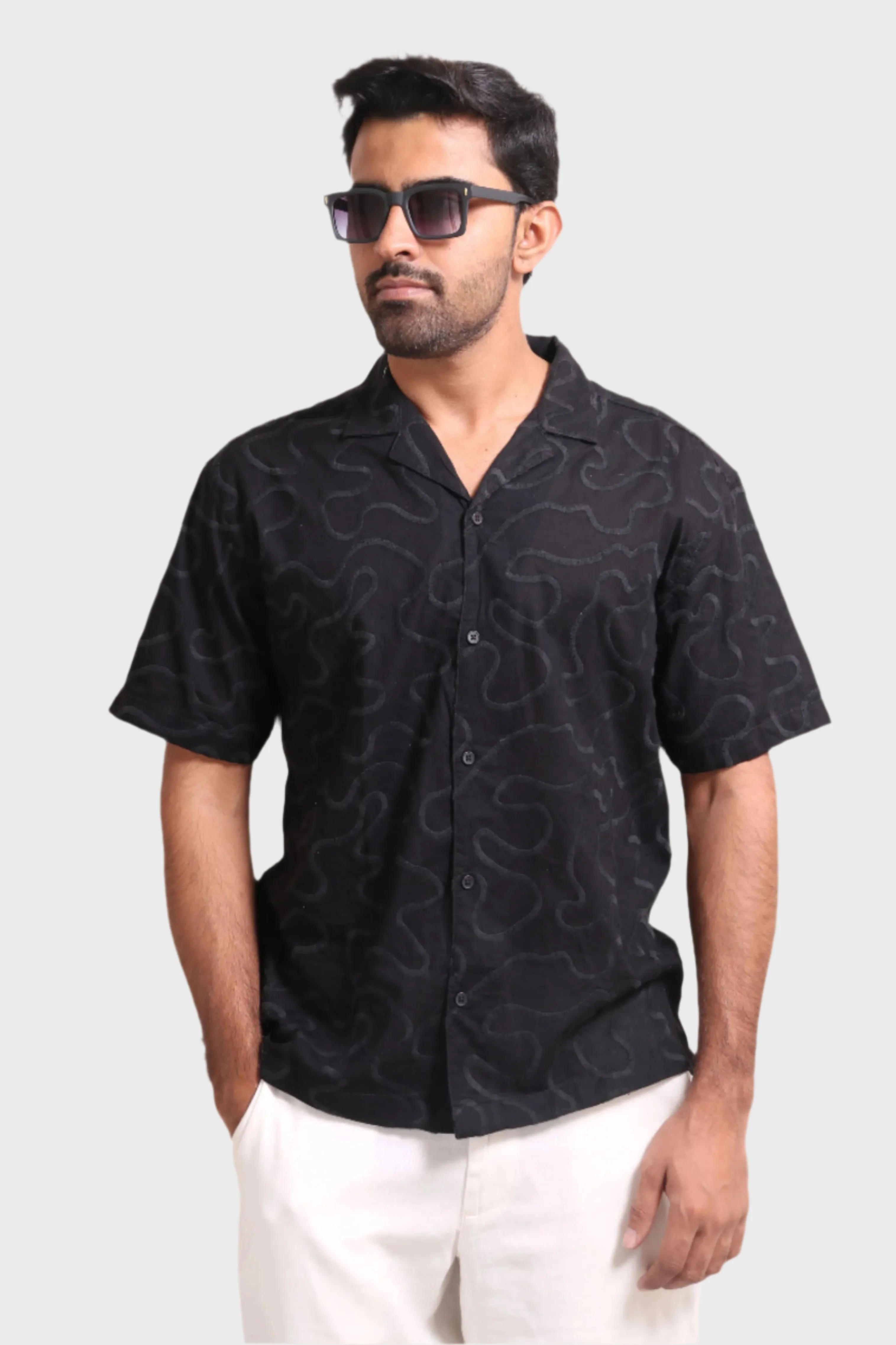 XKIND BLACK EMBROIDERED RELAXED FIT SHIRT