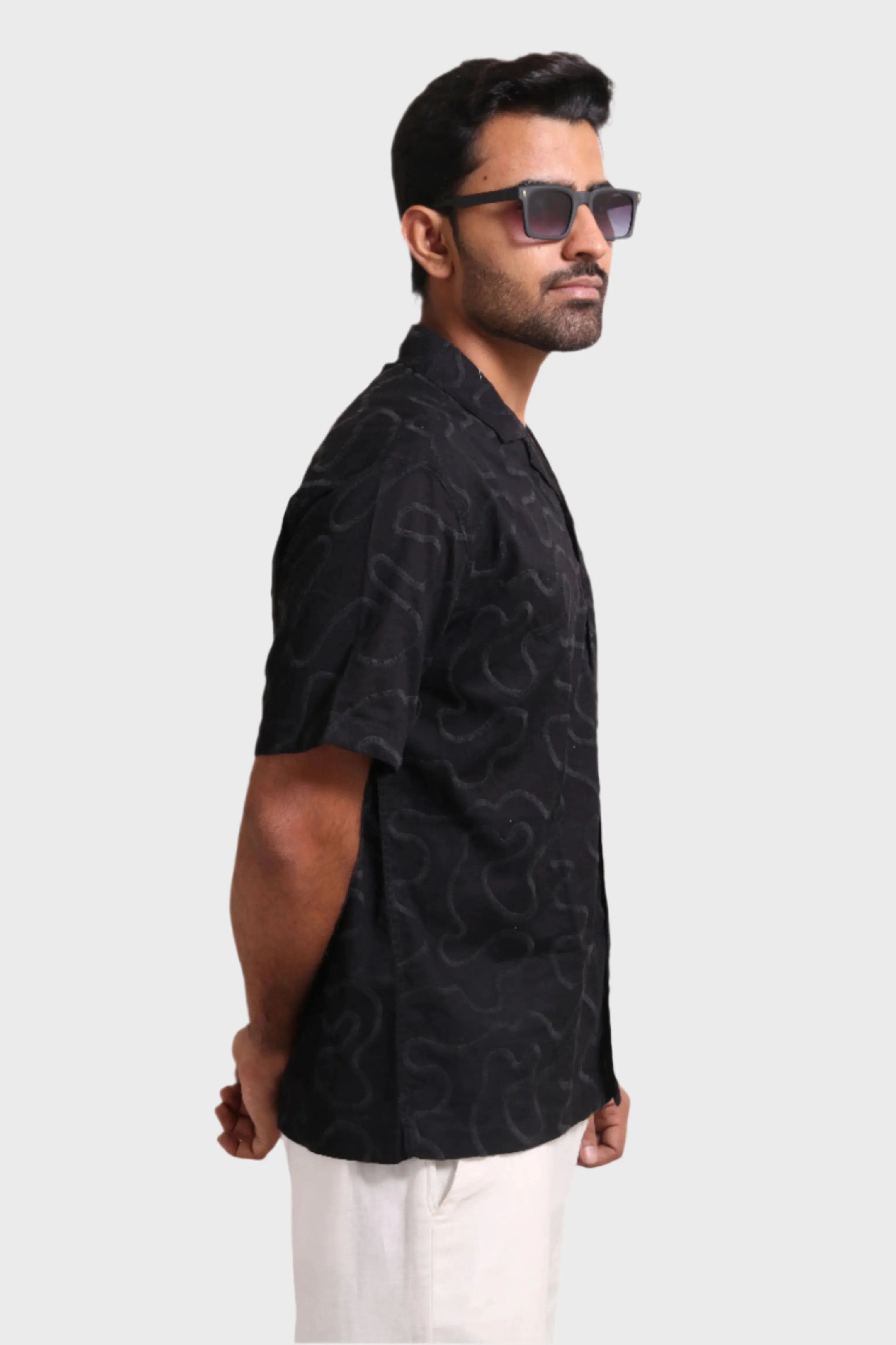 XKIND BLACK EMBROIDERED RELAXED FIT SHIRT
