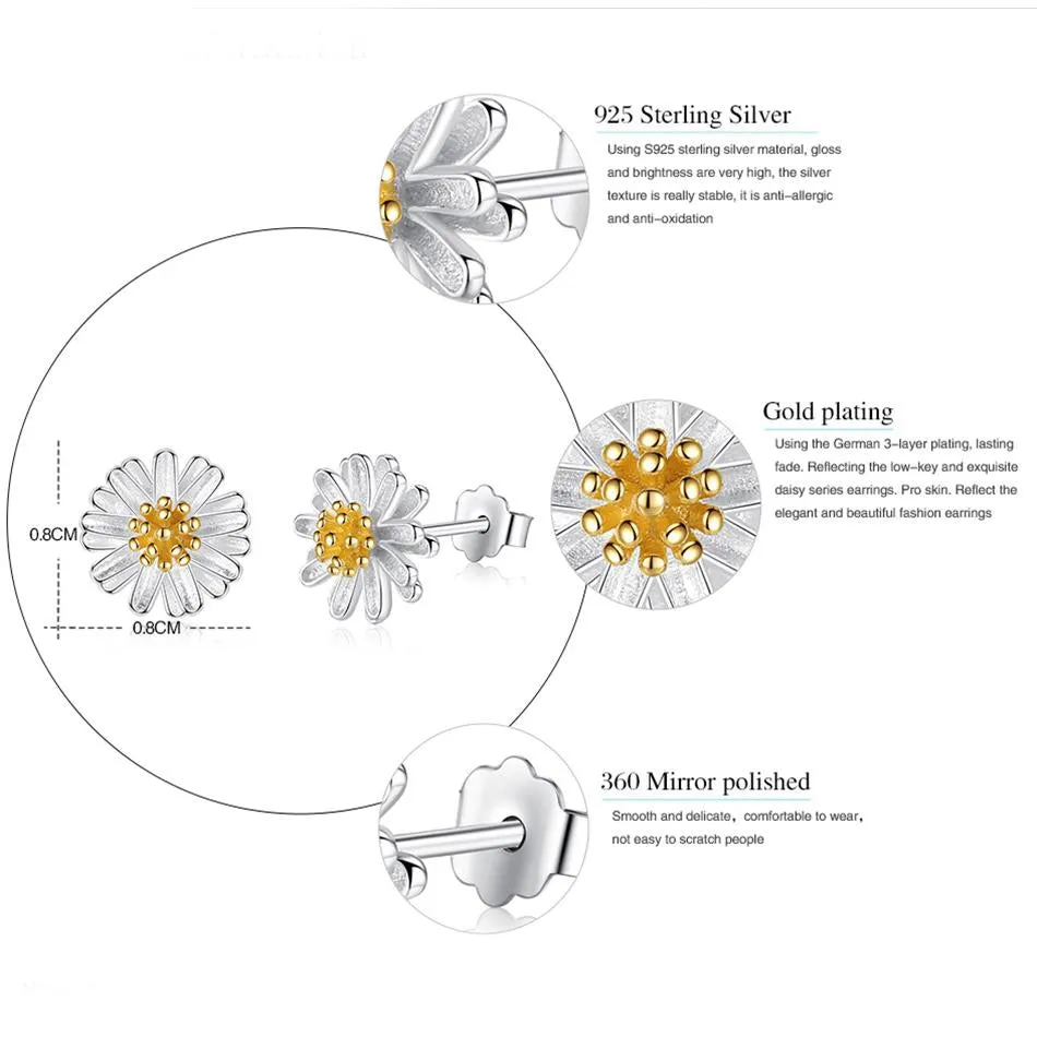 YE3150 925 Sterling Silver Pure Lovely Daisy Stud Earrings
