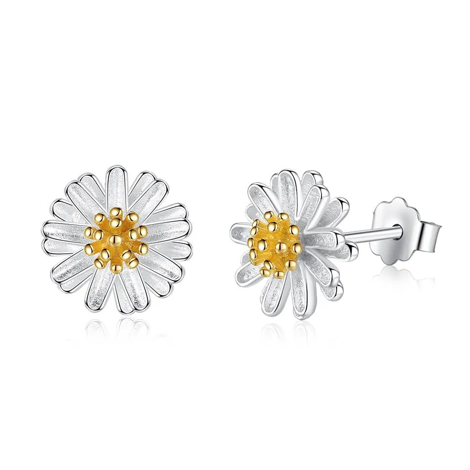YE3150 925 Sterling Silver Pure Lovely Daisy Stud Earrings